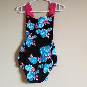 Catpapa, Adorable Pink & Blue Floral Sunsuit with Headband Sized 12 to 18 Months